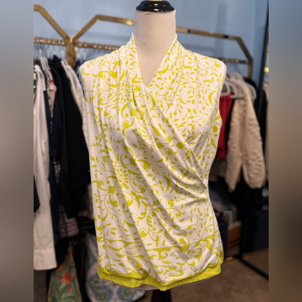 J. McLaughlin Lime and White Floral Top